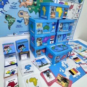 Caixa-Múndi - Kit pedagógico interativo com recursos para ensinar sobre os continentes, culturas e geografia de forma divertida e envolvente