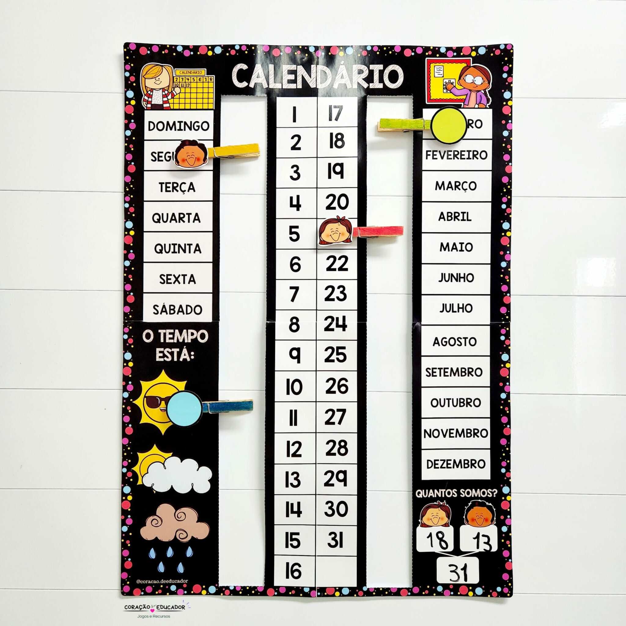 Calendário de Parede Interativo - Cores - Apoio Visual