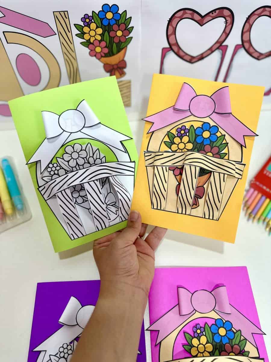 Cartão 3D – Cesto de Flores Dia das Mães - Dia das Mães