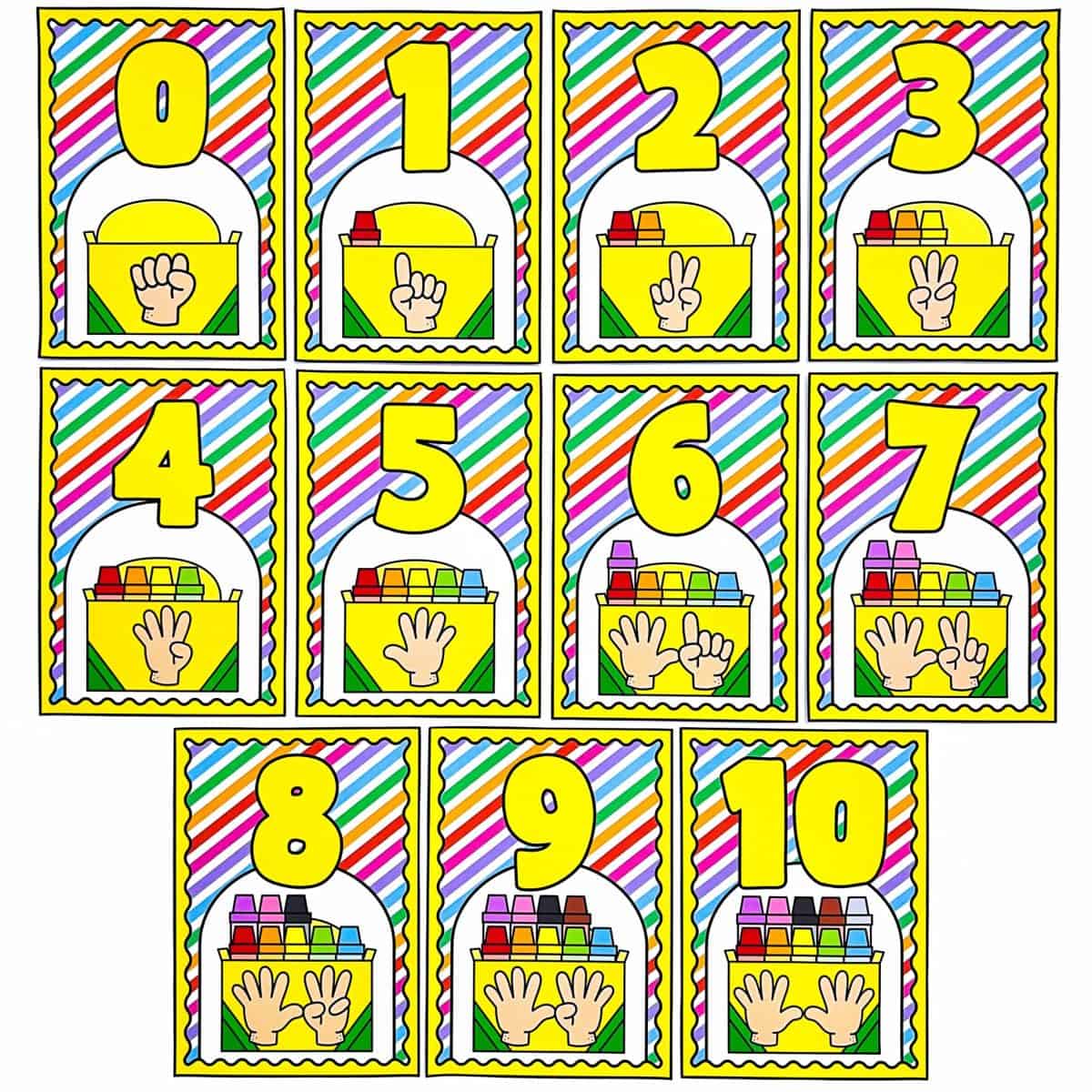 Numerais de Parede 0 a 10 – Giz de Cera - Apoio Visual